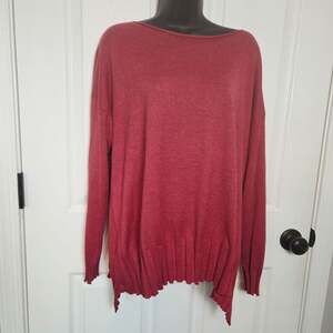 Planet Sweater Womens One Size Red Pima Cotton Modal Boat Neck Oversized Knit
